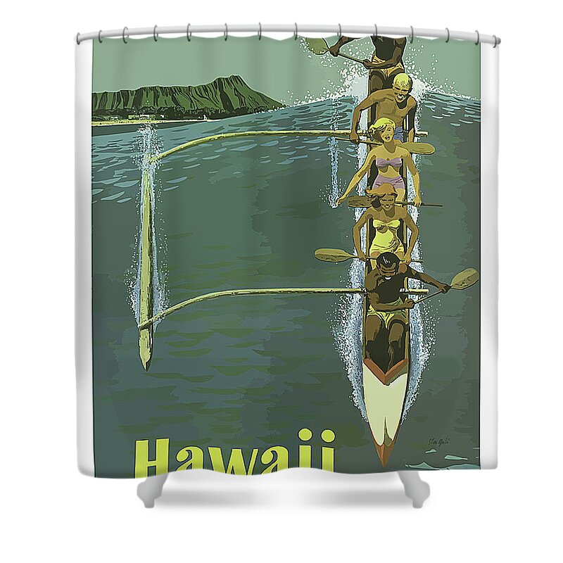 Hawaii Shower Curtain featuring the painting Hawaii, rowing on the open sea by Long Shot