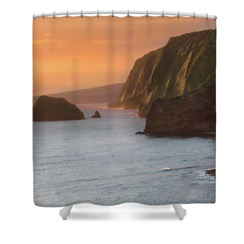 Clouds Shower Curtain featuring the photograph Hawaii Sunrise at the Pololu Valley Lookout 2 by Larry Marshall