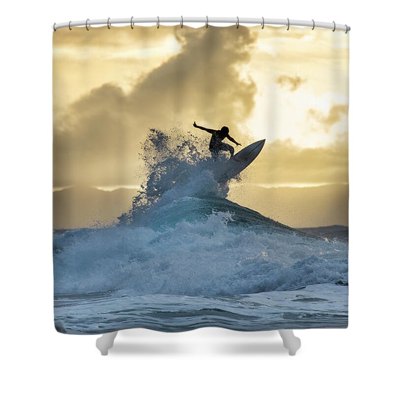 Hawaii Surfing Sunset Polihali Beach Kauai Shower Curtain featuring the photograph Hawaii Surfing Sunset Polihali Beach Kauai by Dustin K Ryan