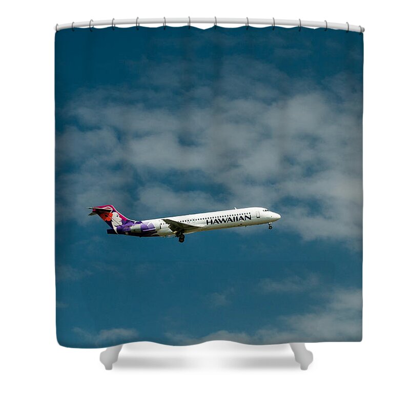 Clouds Shower Curtain featuring the photograph Hawaiian Airlines Inbound by E Faithe Lester