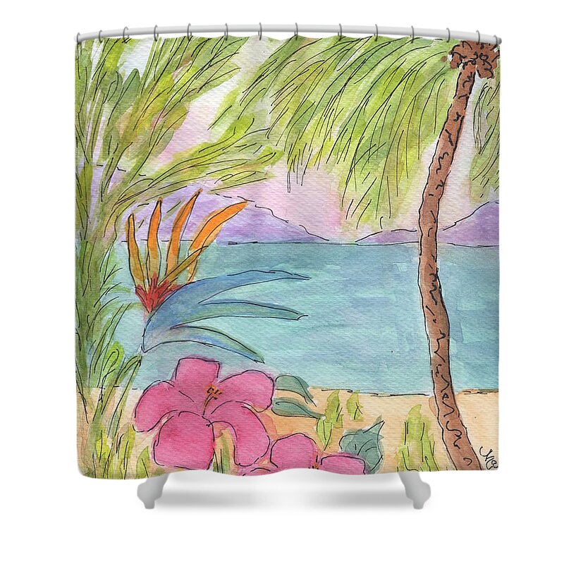 Watercolor Shower Curtain featuring the painting Hawaiian Hibiscus by Marcy Brennan