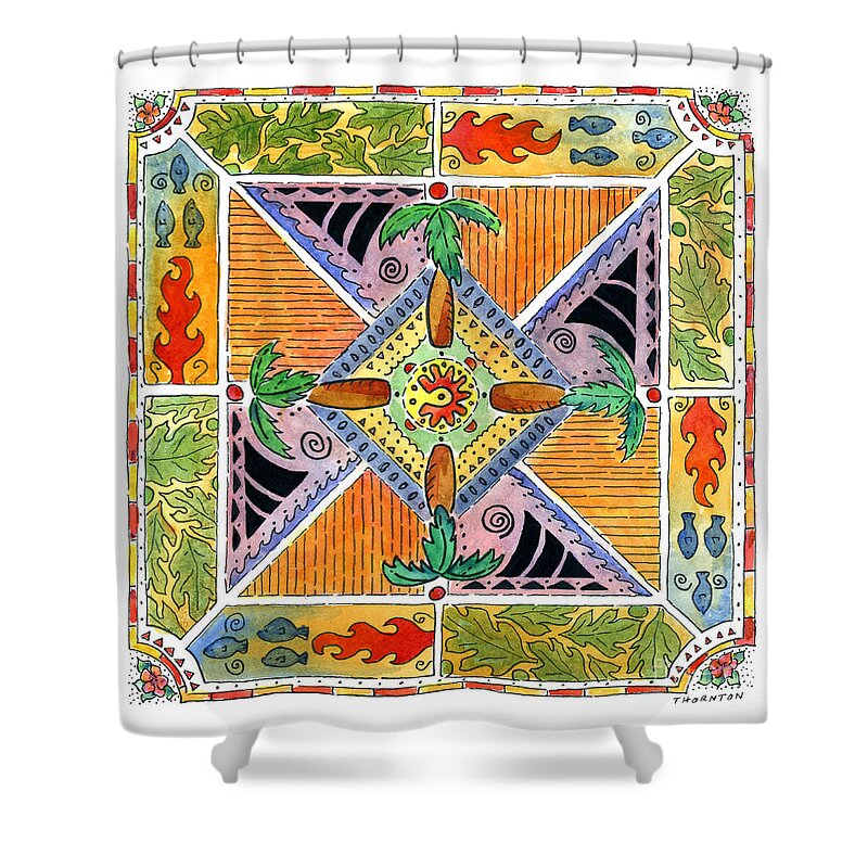 Mandala Shower Curtain featuring the painting Hawaiian Mandala I - PALM TREES by Diane Thornton