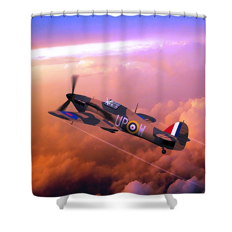 British Aviation Shower Curtain featuring the digital art Hawker Hurricane British Fighter by John Wills