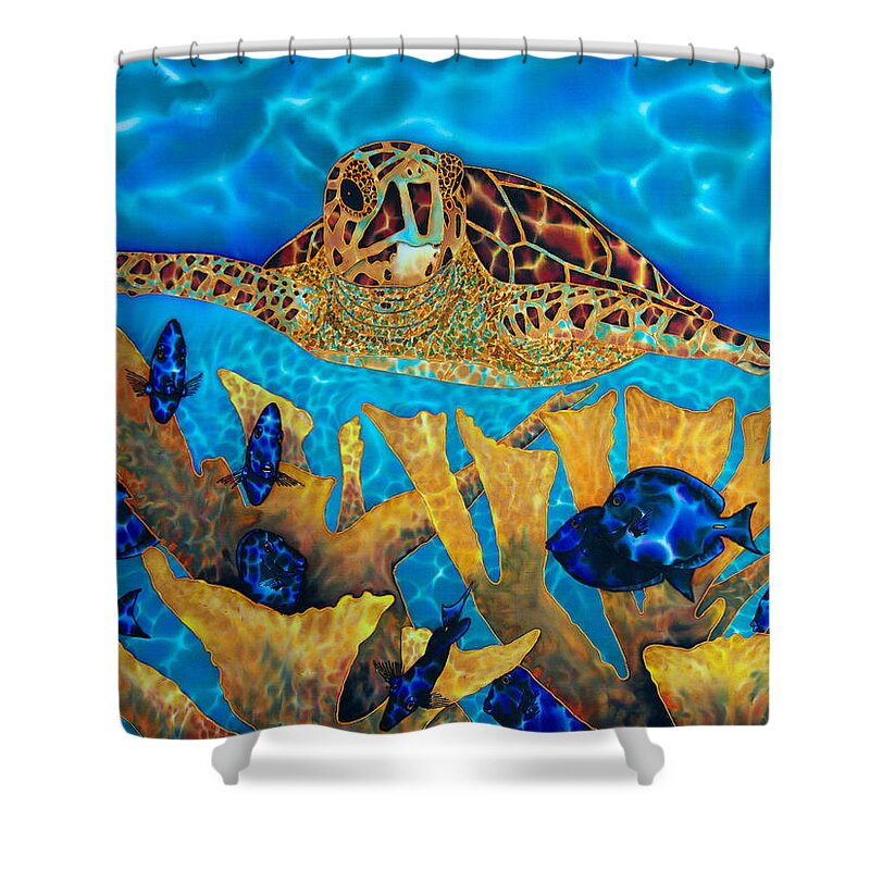 Sea Turtle Shower Curtain featuring the painting Hawksbill Sea Turtle by Daniel Jean-Baptiste
