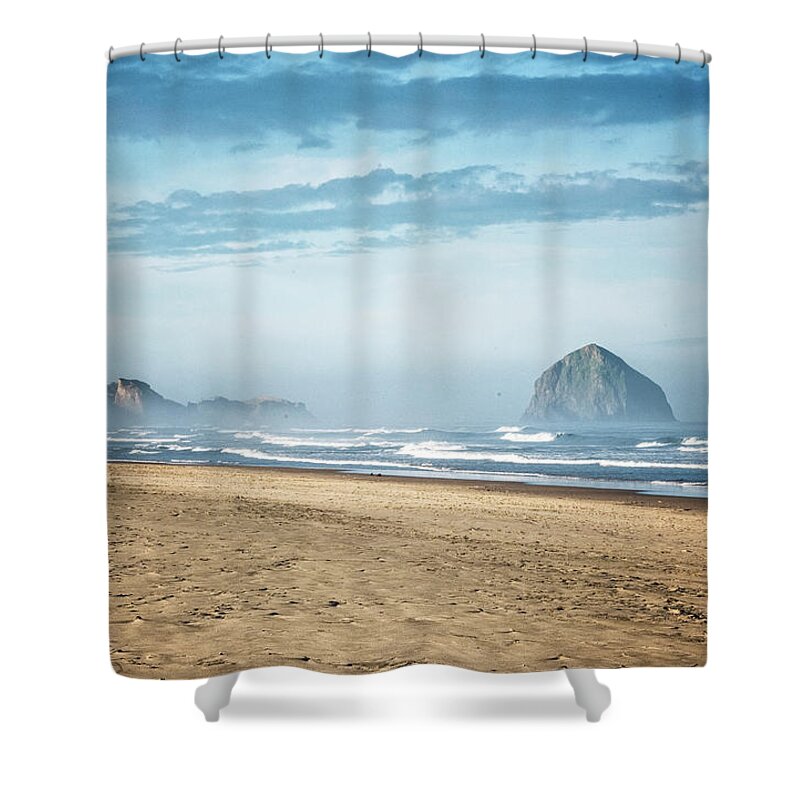 Oregon Coast Shower Curtain featuring the photograph Haystack Rock Pacific City by Tom Singleton