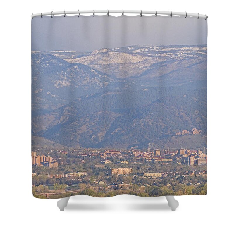 Colorado Shower Curtain featuring the photograph Hazy Low Cloud Morning Boulder Colorado University Scenic View by James BO Insogna