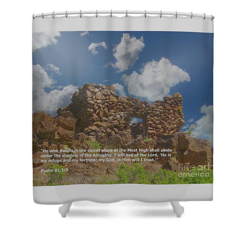 Inspiration Shower Curtain featuring the digital art He Is My Refuge and My Fortress by Charles Robinson