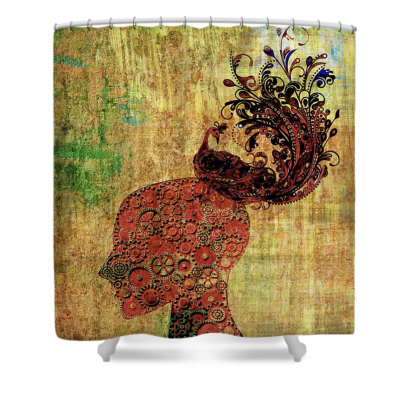 Head Full Shower Curtain featuring the mixed media Head Full by Ally White