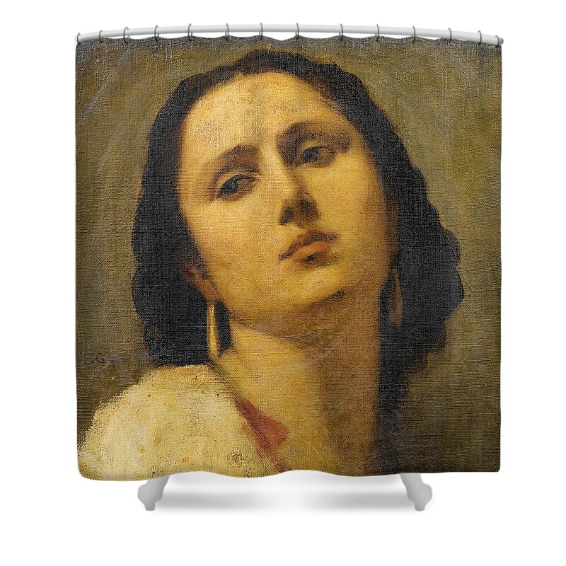 Felix-henri Giacomotti Shower Curtain featuring the painting Head of a Woman by Felix-Henri Giacomotti