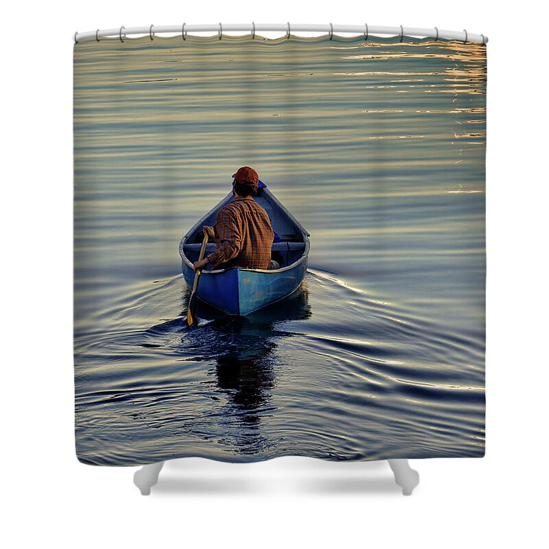 Boat Shower Curtain featuring the photograph Heading Home by Inge Riis McDonald