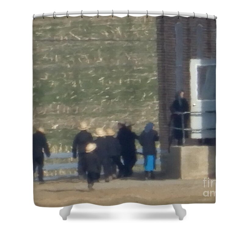 Amish Shower Curtain featuring the photograph Heading into the Schoolhouse by Christine Clark