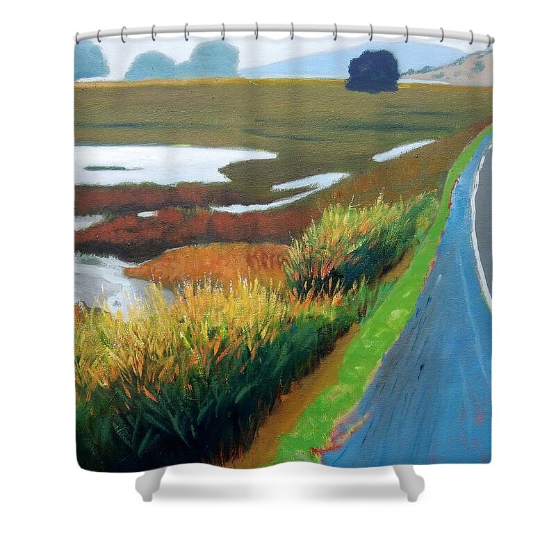 Road Shower Curtain featuring the painting Heading North by Gary Coleman