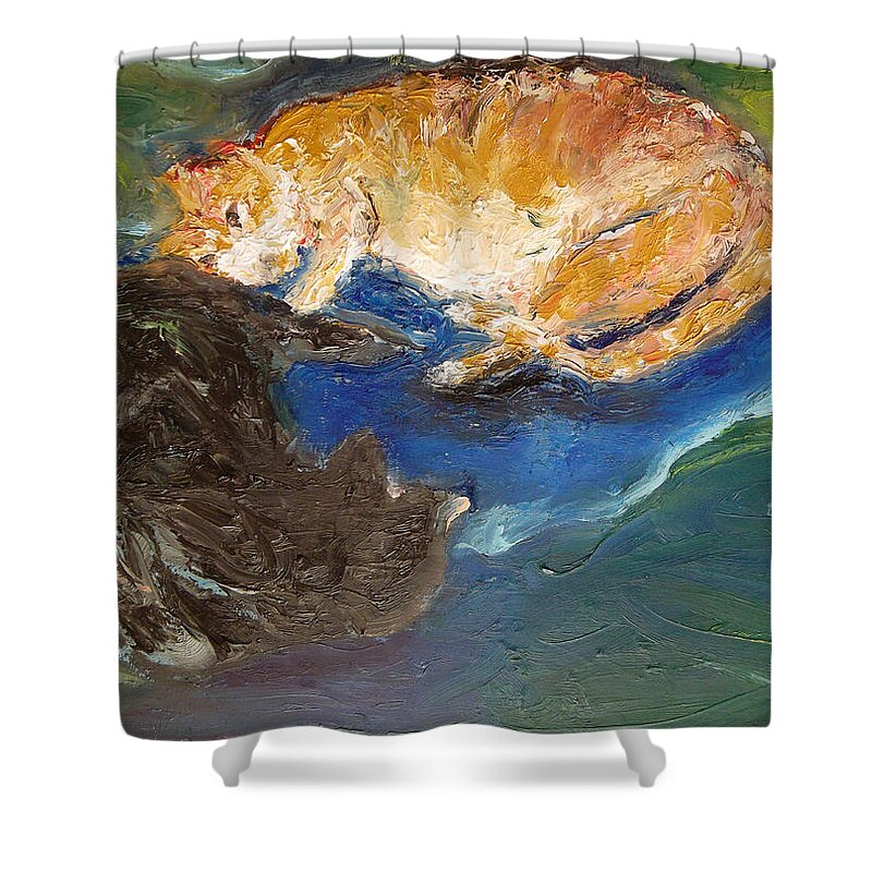 Cats Shower Curtain featuring the painting Heads or Tails by Susan Esbensen