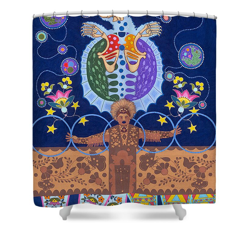 Native American Shower Curtain featuring the painting Healing - nanatawihowin by Chholing Taha
