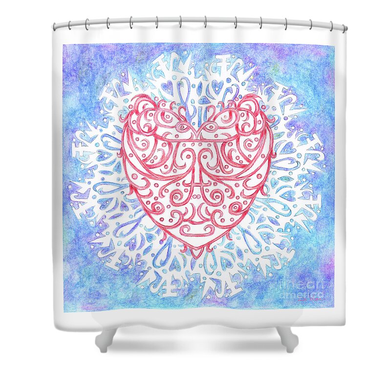 Lise Winne Shower Curtain featuring the painting Heart in a Snowflake II by Lise Winne