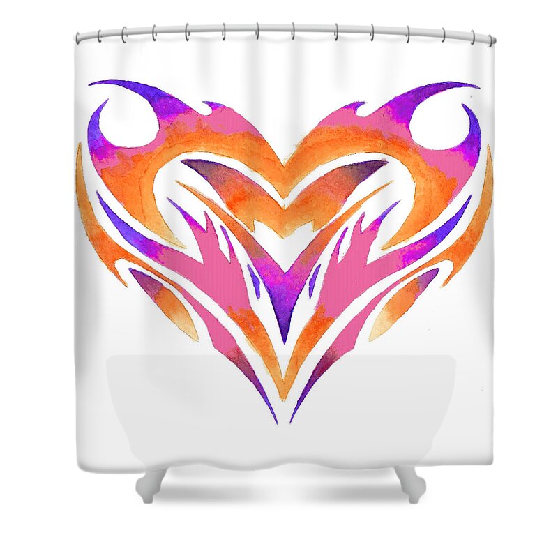 Tribal Shower Curtain featuring the painting Heart of Fire by Sarah Krafft