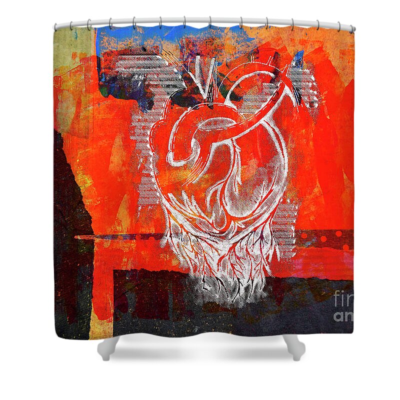 Heart Shower Curtain featuring the drawing Heart On Texture Wall by Ariadna De Raadt