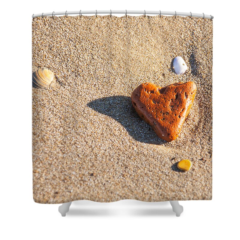 Ralf Shower Curtain featuring the photograph Heart On The Beach by Ralf Kaiser