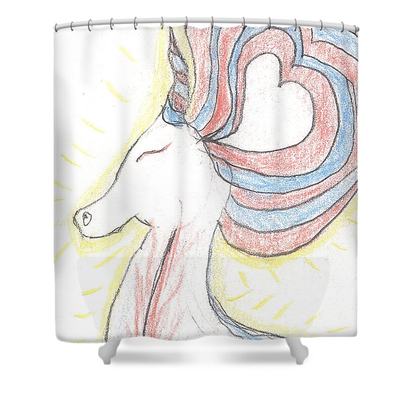 Bright Shower Curtain featuring the drawing Heart-Unicorn-Drawing by Heidi Sieber