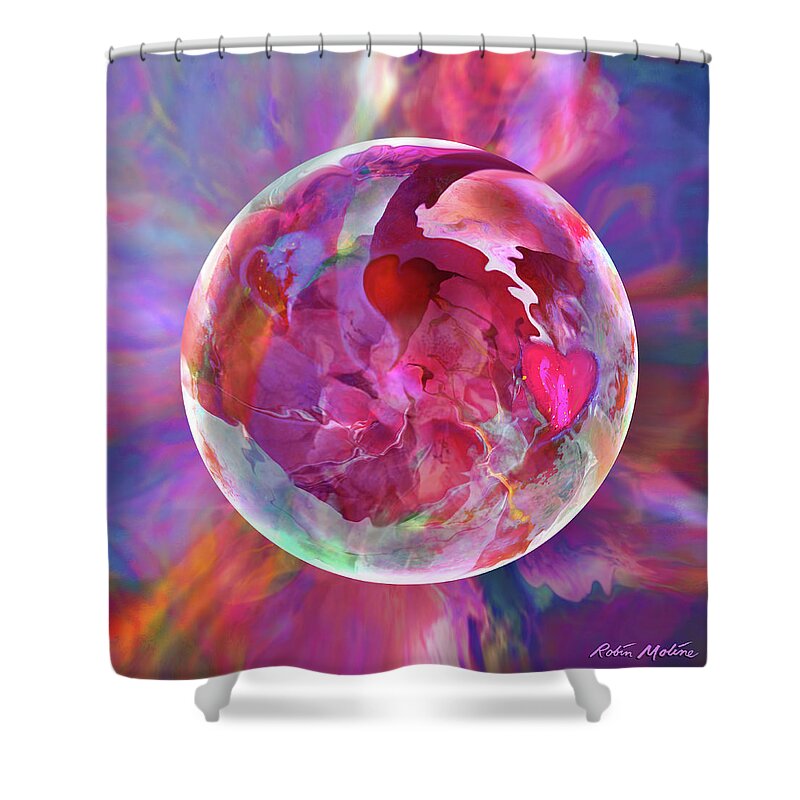 Valentines Day Shower Curtain featuring the digital art Hearts of Space by Robin Moline