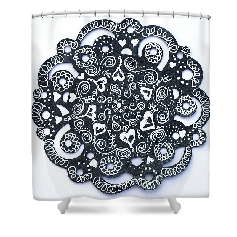 Zentangle Shower Curtain featuring the drawing Hearty by Carole Brecht