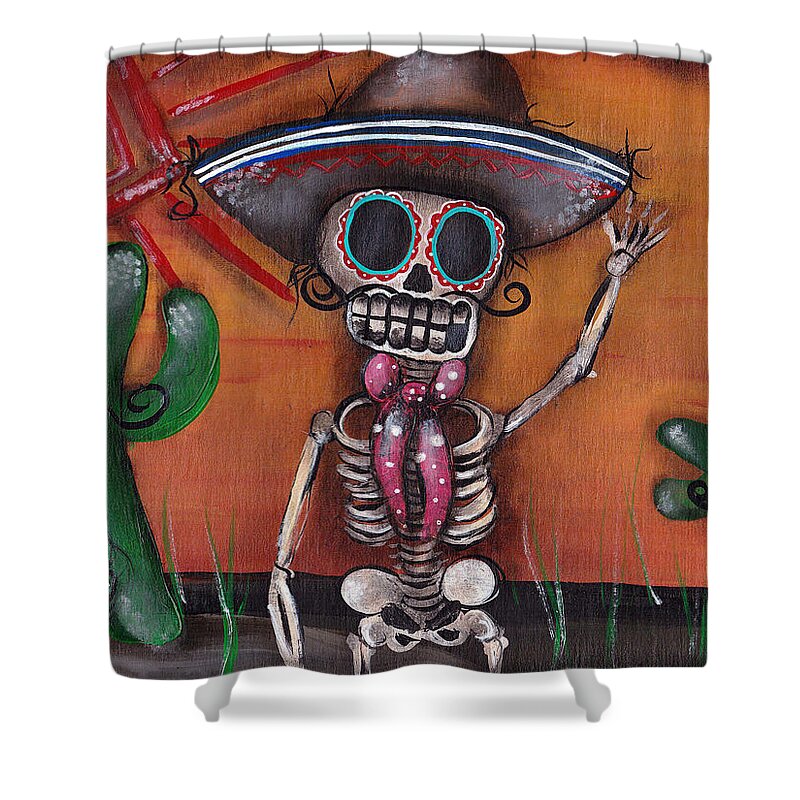 Day Of The Dead Shower Curtain featuring the painting Heat Wave by Abril Andrade