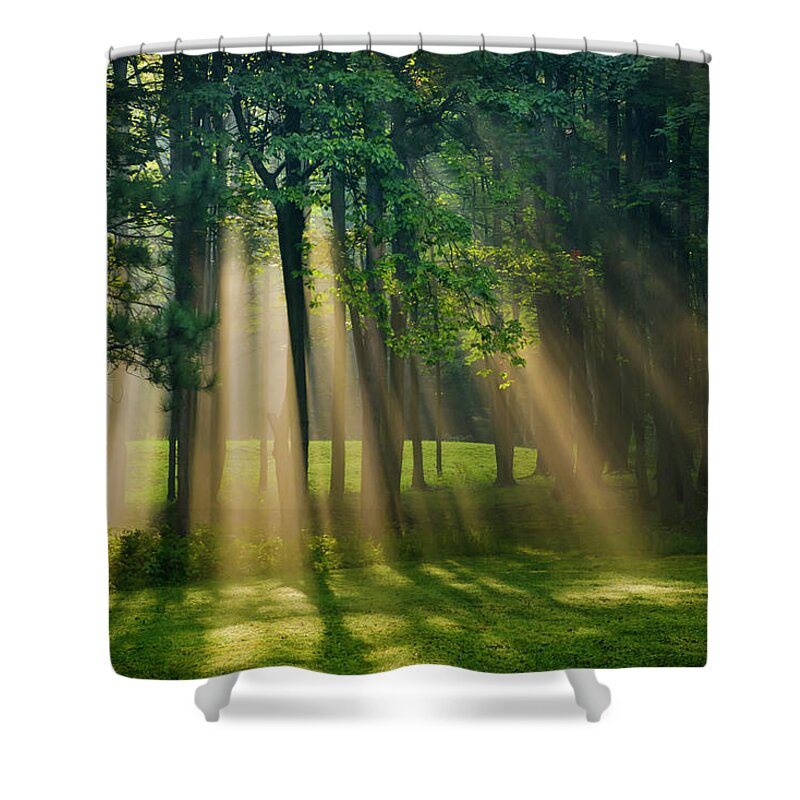 Sunrise Shower Curtain featuring the photograph Heavenly Light Sunrise by Christina Rollo