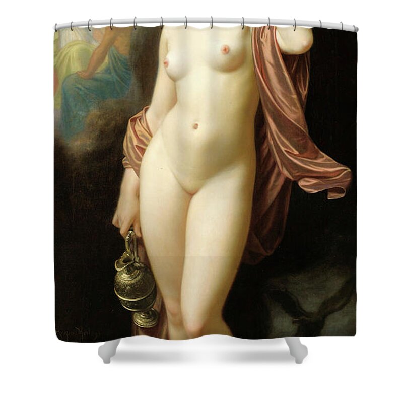 Hugues Merle Shower Curtain featuring the painting Hebe Day-Dreaming or Hebe after her Fall by Hugues Merle