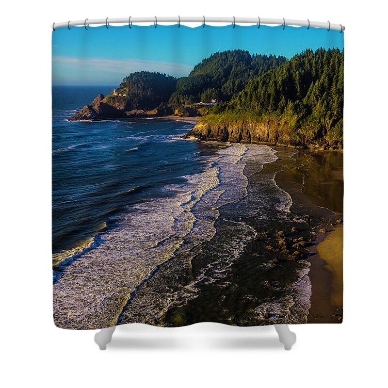 Heceta Head Shower Curtain featuring the photograph Heceta Head Lighthouse And Beaches by Garry Gay