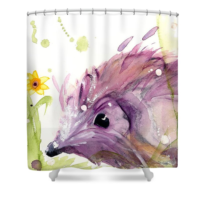 Hedgehog Watercolor Shower Curtain featuring the painting Hedgehog In The Wildflowers by Dawn Derman