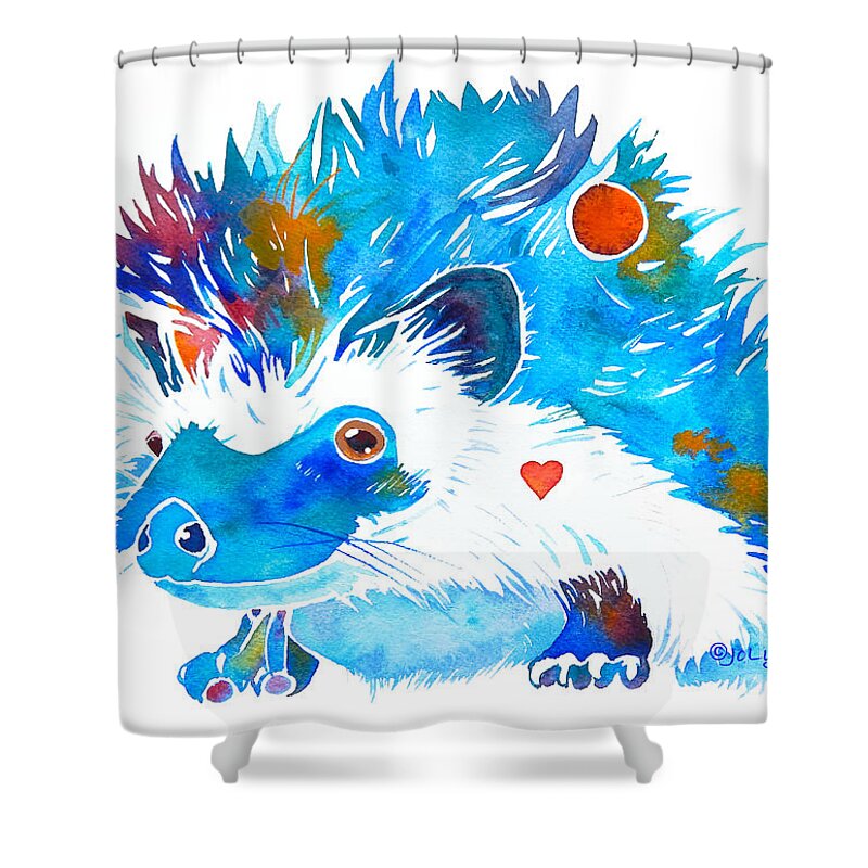 Hedgehog Shower Curtain featuring the painting Hedgehog with Heart by Jo Lynch