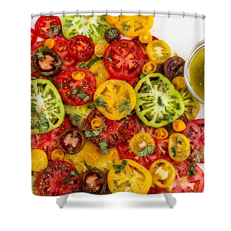 Autumn Shower Curtain featuring the photograph Heirloom Tomato Slices by Teri Virbickis