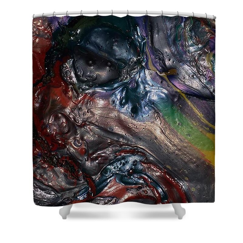 Abstract Shower Curtain featuring the painting Helicopter Blade Smile by Gyula Julian Lovas