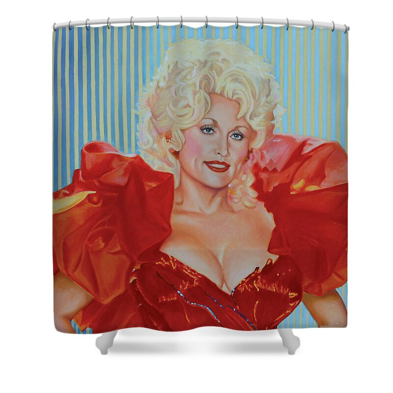 Dolly Parton Shower Curtain featuring the painting Hello Dolly - Dolly Parton by Maria Modopoulos