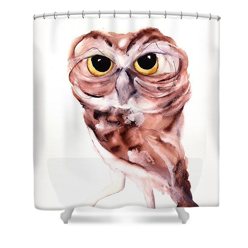 Owl Shower Curtain featuring the painting Hello There by Dawn Derman