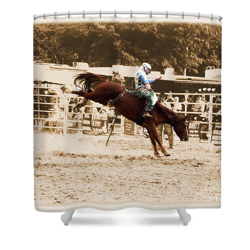 Sepia Shower Curtain featuring the photograph Helluva Rodeo-The Ride 4 by September Stone