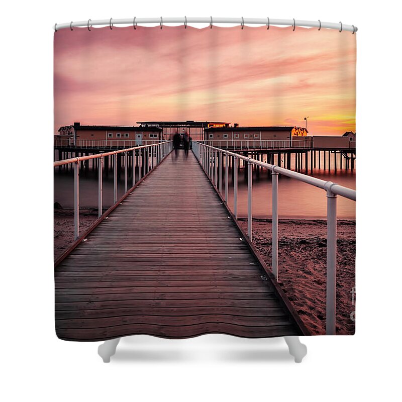 Palsjo Shower Curtain featuring the photograph Helsingborg pier at sunset by Sophie McAulay