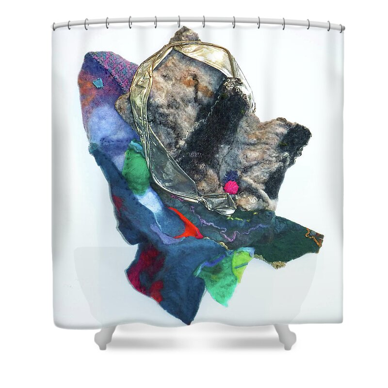 Mixed Media Hand-felted Wall Sculpture Shower Curtain featuring the mixed media Helter Felter by Sylvia Greer