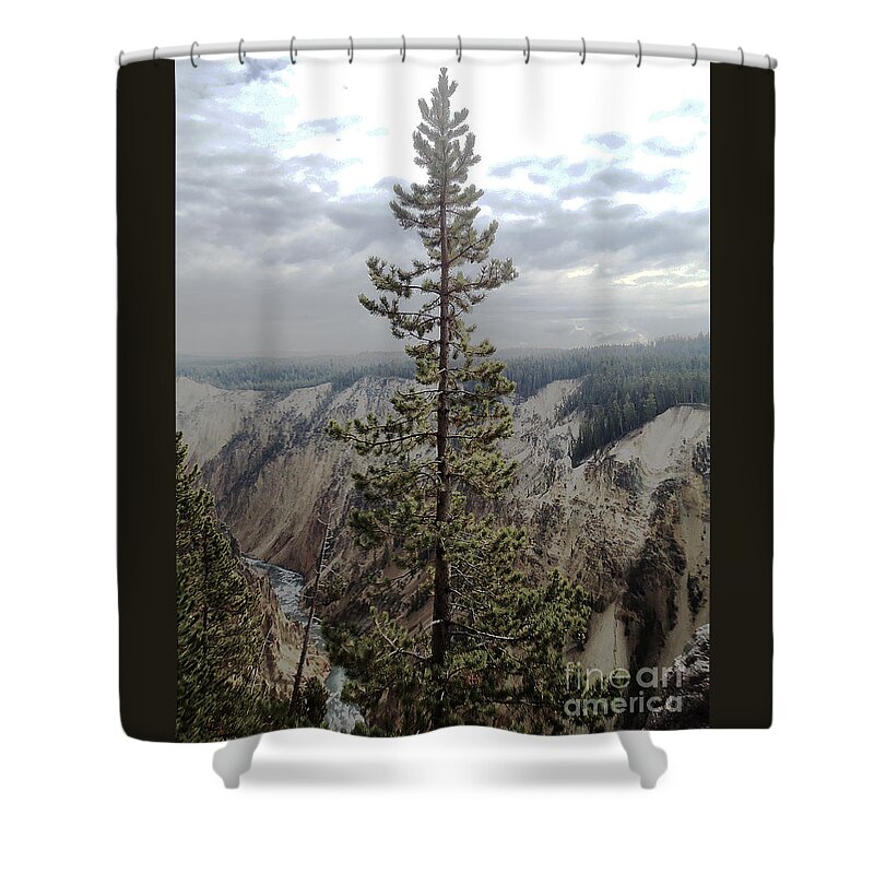 Majesty Shower Curtain featuring the digital art Her Majesty Yellowstone National Park by Ann Johndro-Collins