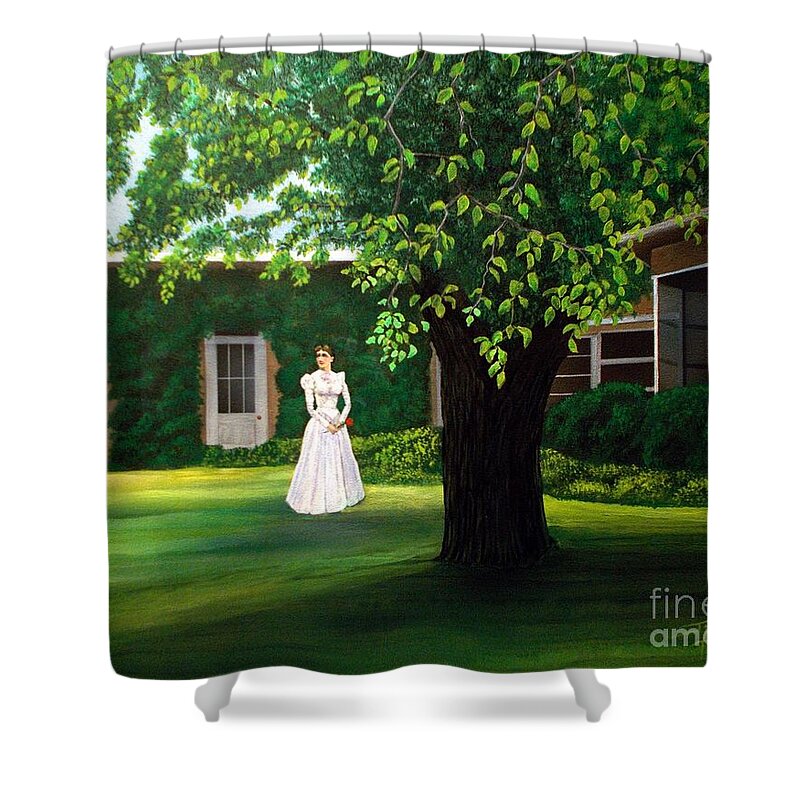 Arizona Shower Curtain featuring the painting Empire Ranch her space her dreams by Jerry Bokowski