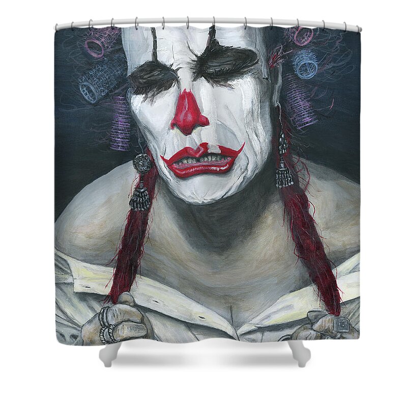 Clown Shower Curtain featuring the painting Her Tears by Matthew Mezo