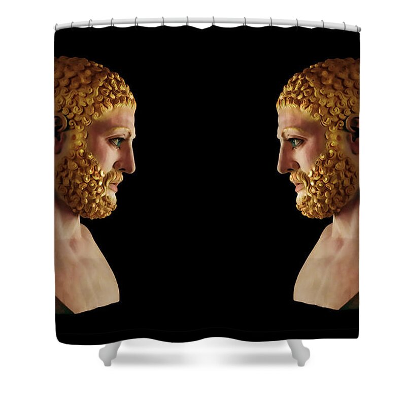 Hercules Shower Curtain featuring the mixed media Hercules - Blondes by Shawn Dall