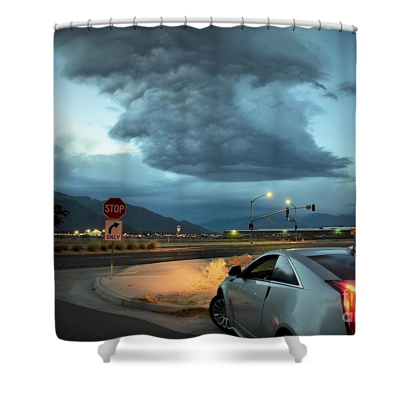 Lenticular Clouds Shower Curtain featuring the photograph Here by Angela J Wright