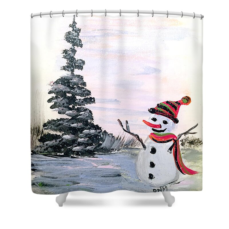 Winter Shower Curtain featuring the painting Here I am by Dorothy Maier