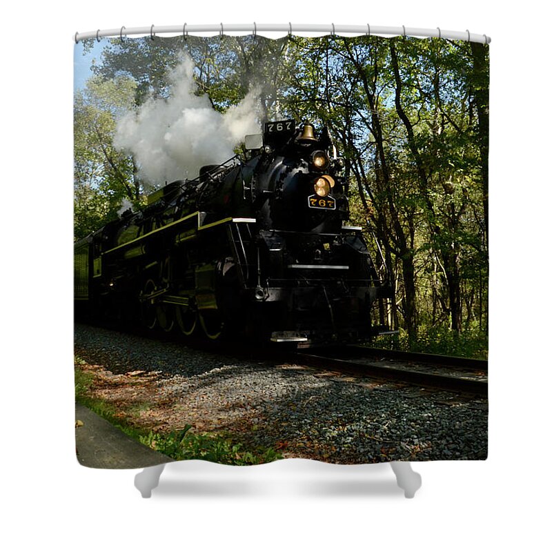 Railroad Shower Curtain featuring the photograph Here I come by Ann Bridges