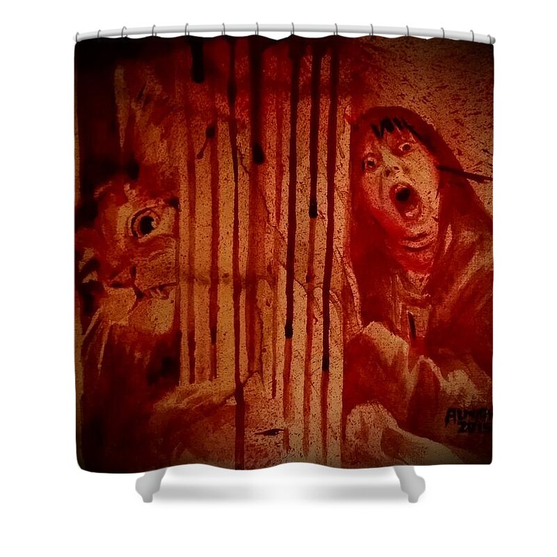 The Shining Shower Curtain featuring the painting Here's Kitty by Ryan Almighty