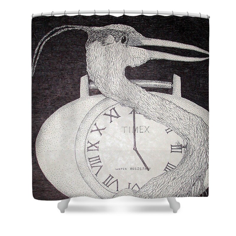 Pen Shower Curtain featuring the drawing Heron Time by Shane Bechler