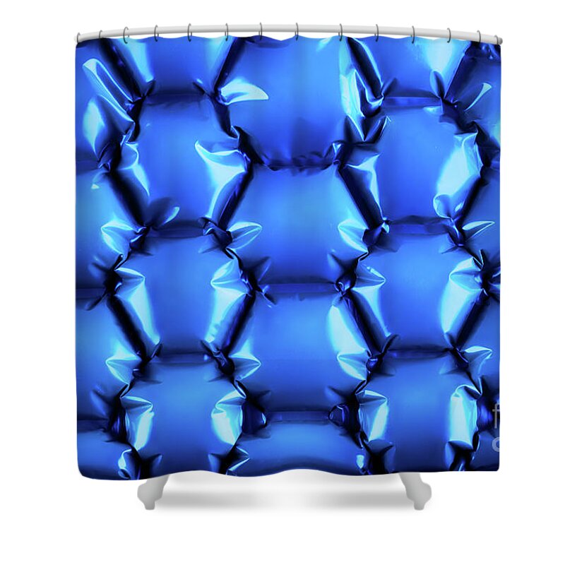 Abstract Shower Curtain featuring the photograph Hexagonal blue bubble textured background by Simon Bratt