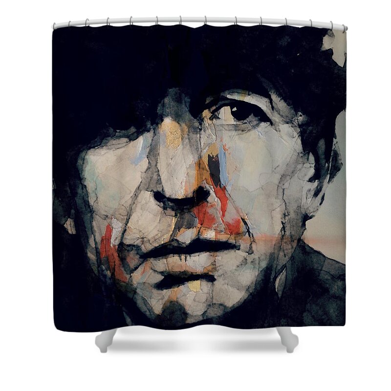 Leonard Cohen Shower Curtain featuring the painting Hey That's No Way To Say Goodbye - Leonard Cohen by Paul Lovering