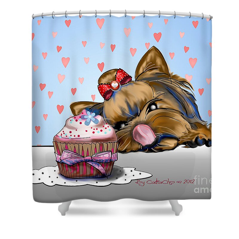 Blue Shower Curtain featuring the mixed media Hey there Cupcake by Catia Lee